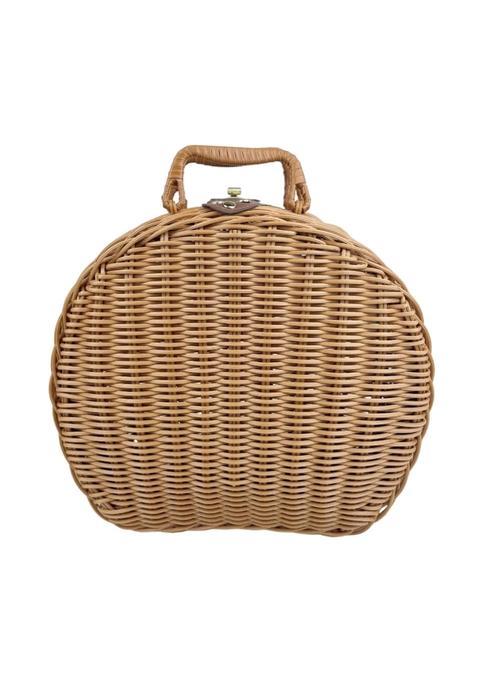 Clovrix Portable Wicker Suitcase with Handle Handheld Wicker Basket with Handle Vintage Woven Suitcase Clasp