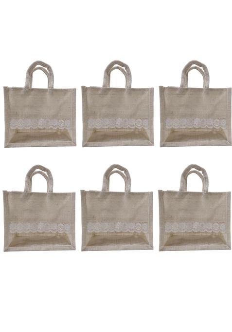 Maru Ecobags Reusable Jute Gift Bags Small Transparent White Wedding Favor Bags with Lace for Hampers