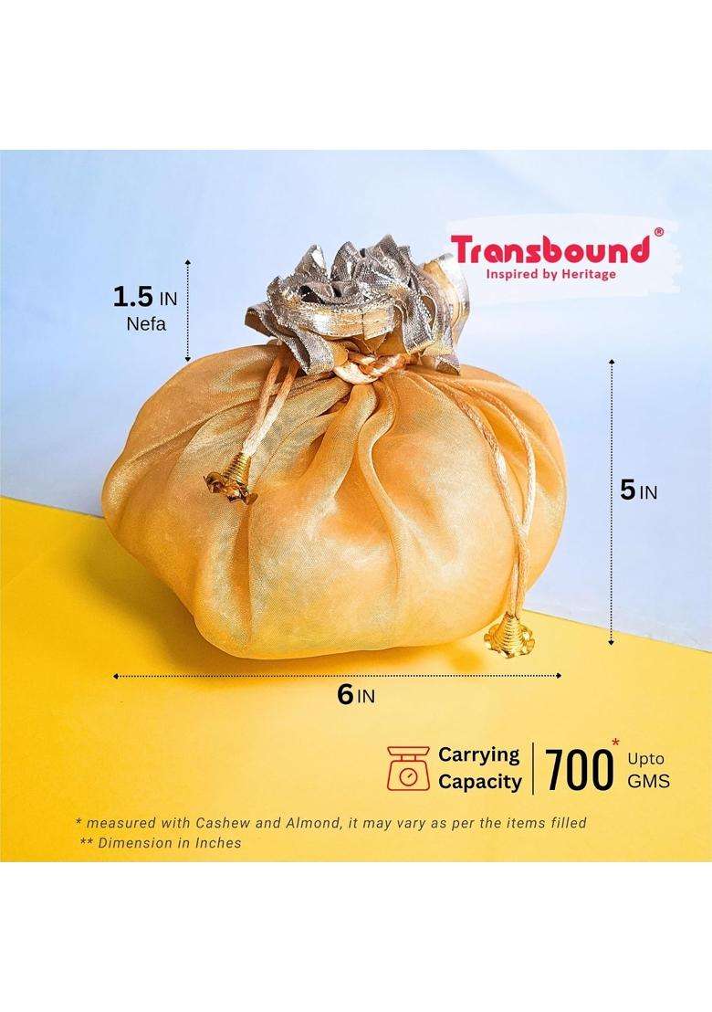 Transbound 50 Pcs Reversible Round Organza Drawstring Potli Bags with Gota Lace for Weddings Return Gifts - Indya