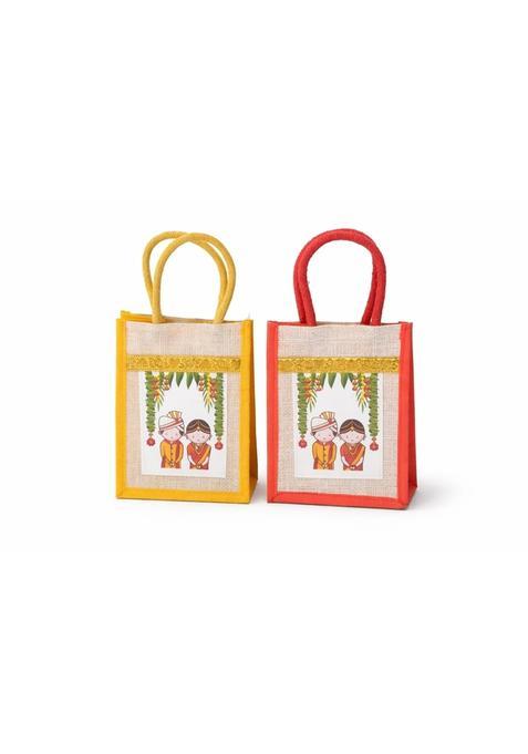 Red Pixel BAGS Wedding Jute Gift Bag 8x10x4 and Half Inches Reusable Hamper and Return Gift Bag with Closure