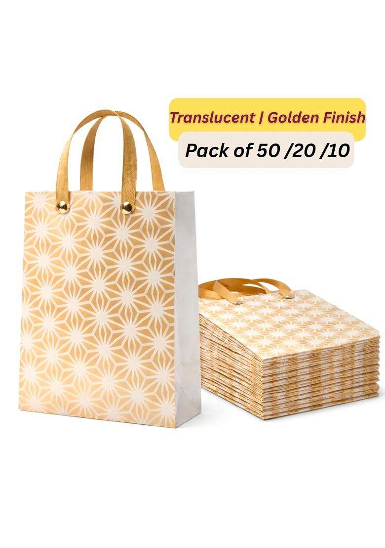 The Party Culture 50 Pcs Translucent Gift Bags with Golden Handle - Indya