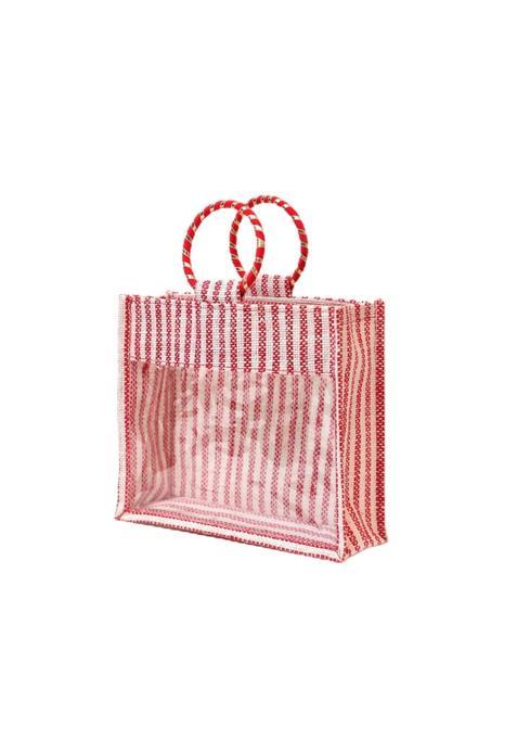 Red Atote Jute Gift Hamper Bag with Transparent Window Eco Friendly Bag for Wedding Gifting Return Gifts