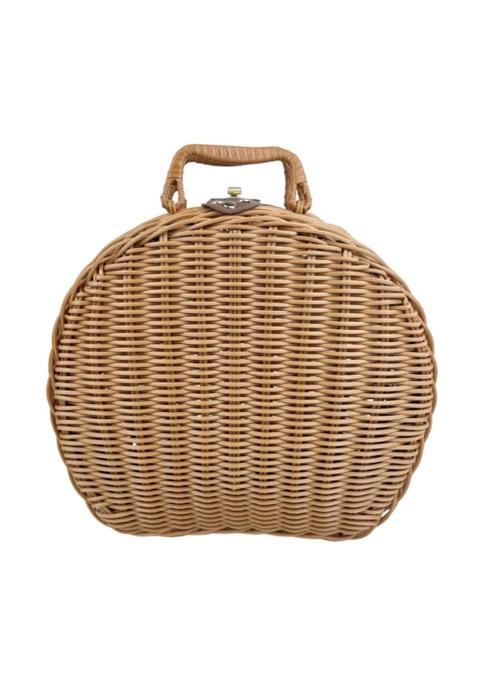 Clovrix Portable Wicker Suitcase with Handle Handheld Wicker Basket with Handle Vintage Woven Suitcase Clasp