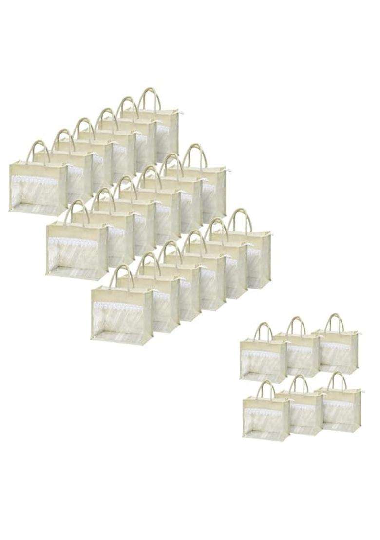 Rishabh Overseas Jute Bags for Women Eco Friendly Bag with Front Transparent Window Pack of 36 - Indya