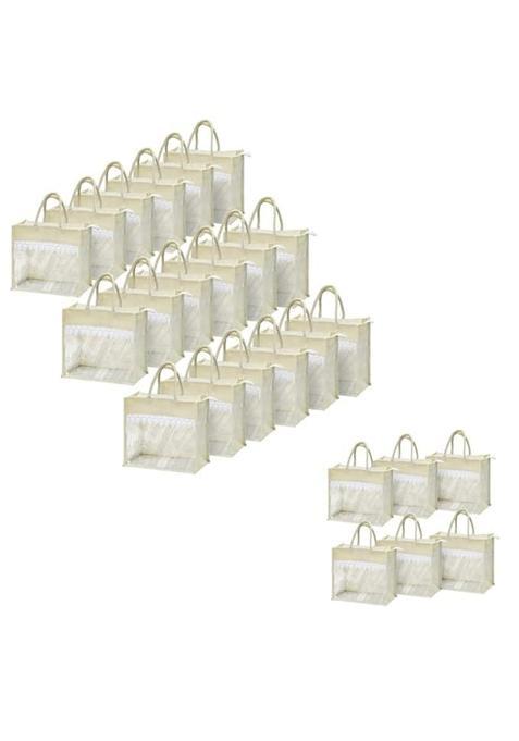 Rishabh Overseas Jute Bags for Women Eco Friendly Bag with Front Transparent Window Pack of 36