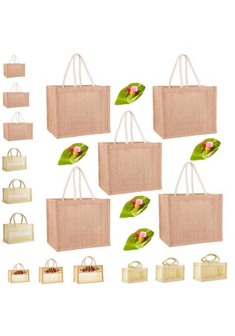 Red WIND Reusable Jute Bags with Zip Closure Leaf and Haldi Kumkum Pouches