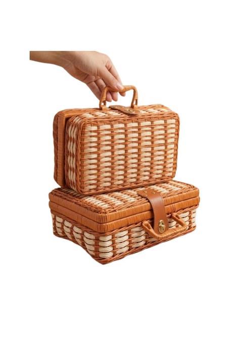 Khojon Premium Wicker Picnic Basket Set for 2 Vintage Style Woven Hamper with Latch