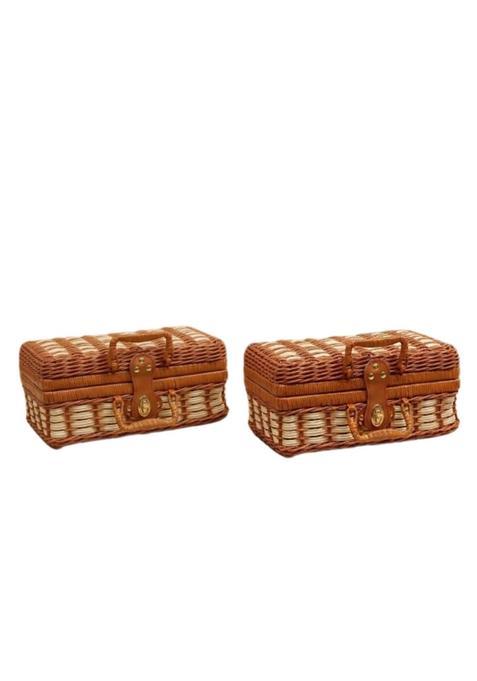 Khojon Premium Wicker Picnic Basket Set for 2 Vintage Style Woven Hamper with Latch