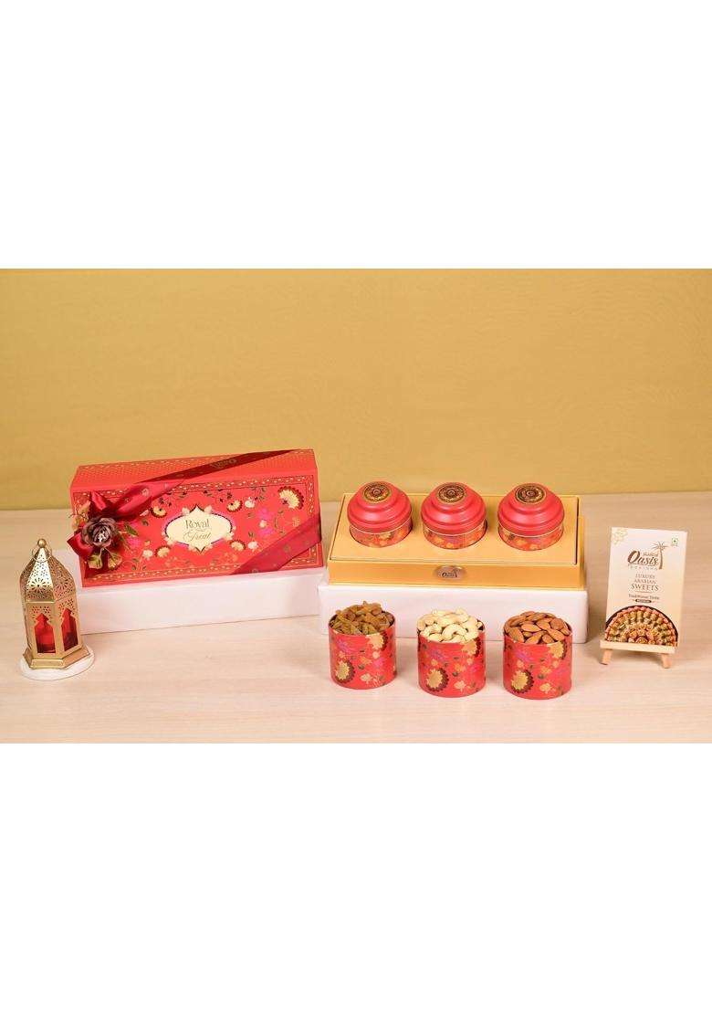 Oasis Baklawa Premium Dry Fruits Gift Hamper Salted Cashew Salted Almond and Raisins 100G Each - Indya