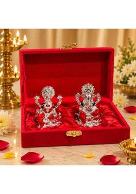 Northland 999 Silver Plated Lakshmi Ganesha Set Gift Hamper 3 Inch in Premium Velvet Gift Box