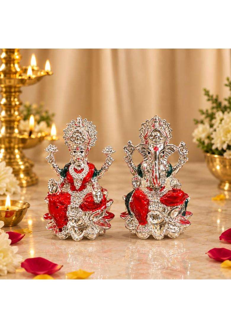 Northland 999 Silver Plated Lakshmi Ganesha Set Gift Hamper 3 Inch in Premium Velvet Gift Box - Indya