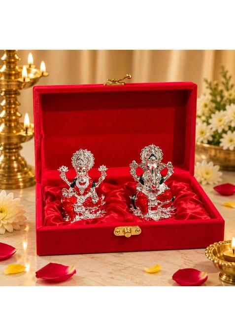 Northland 999 Silver Plated Lakshmi Ganesha Set Gift Hamper 3 Inch in Premium Velvet Gift Box