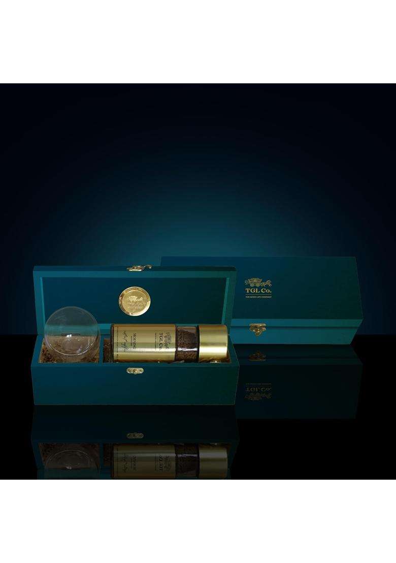 TGL Co Timeless Harmony Teal Gift Box 100G Coffee Bottle and Double Walled Glass - Indya