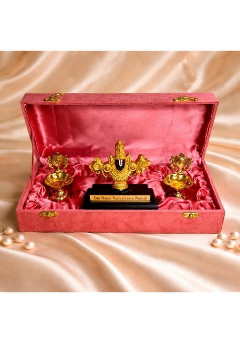 Northland Green Luxury Venkateshwar Balaji Gift Hamper in Velvet Box with Balaji Idol and Metal Diya