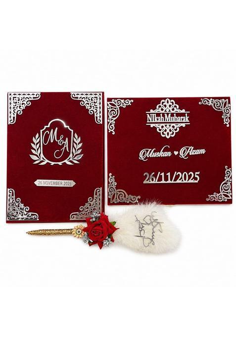 HDM Creation Red Elegant Islamic Customized Wedding Gift Hamper Set Combo Including Nikah Nama Booklet
