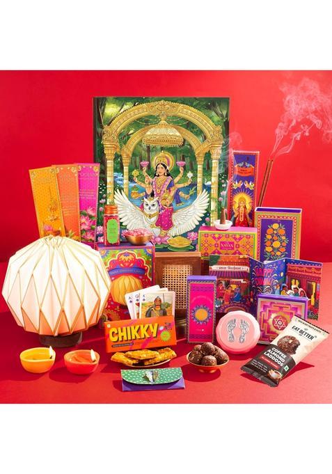 Phool Blue Diwali Lakshmi Poojan Gift Box 12 Item Premium Diwali Gift Hamper for Family