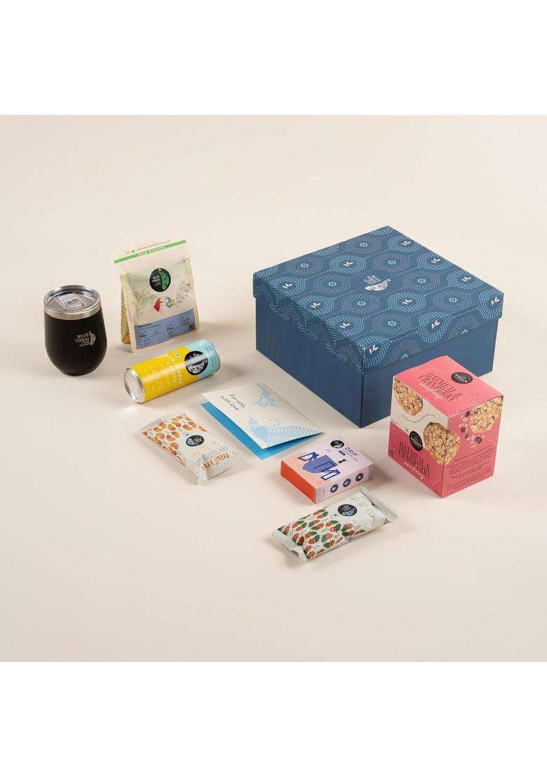 Blue Tokai Coffee Roasters Homecoming Gift Hamper Coffee Can Trail Mix Cookies Ground Coffee - Indya
