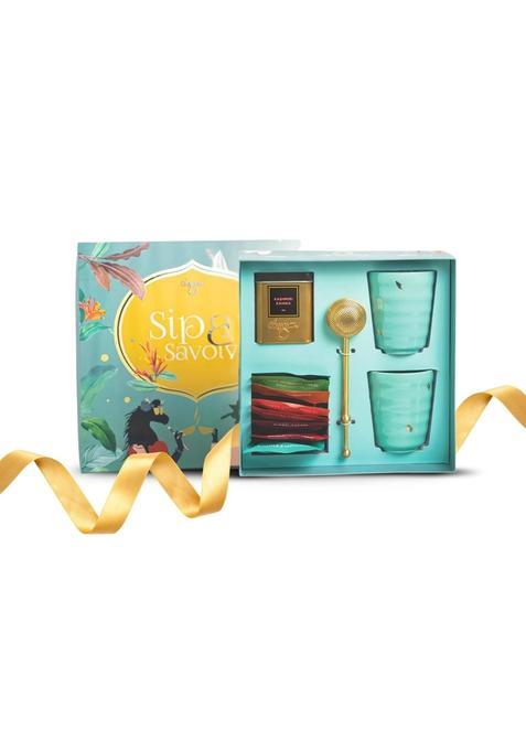 Chayam Luxury Tea Gift Hamper 10 Assorted Tea Bags Kashmiri Kahwa 2 Premium Kulhad Cups and Brass Infuser