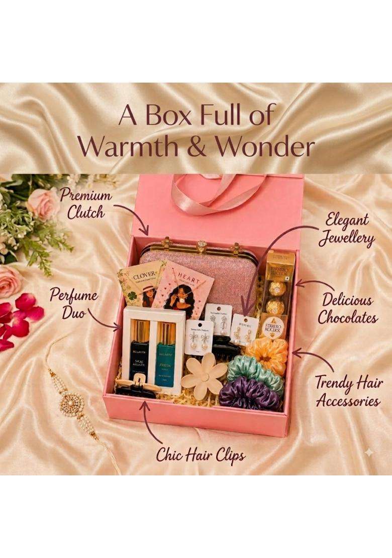 Maroon Luxury Women Festive Gift Hamper Box Ethnic Kurti Clutch Jewellery Perfume and Chocolate Combo - Indya
