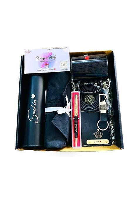 Flamingo Creativity Black Personalized Mens Gift Hamper Customized Temperature Display Bottle Shirt Coffee Mug
