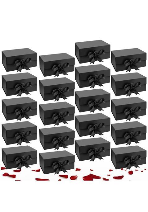 Aakriti Black Foldable Diwali Gift Box with Satin Ribbon Medium 24 X 17 X 10 CM Black Matte Finish 20 Pack