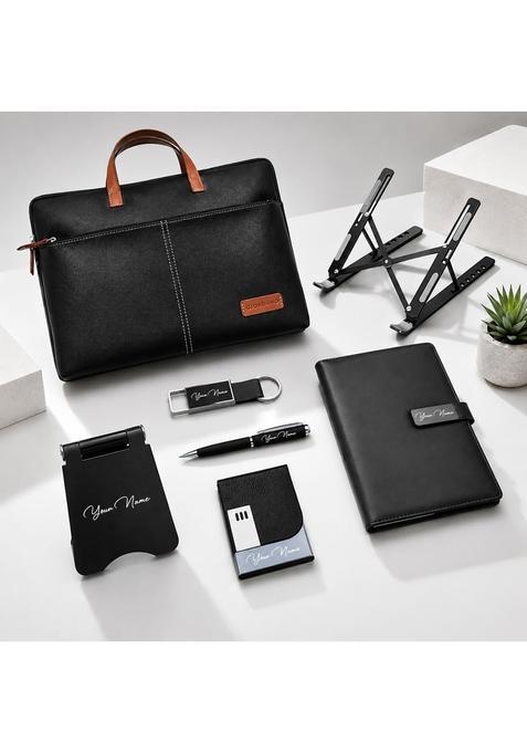 Giftana 7 in 1 Laptop Bag and Laptop Stand Set with Personalized Diary Pen Keychain