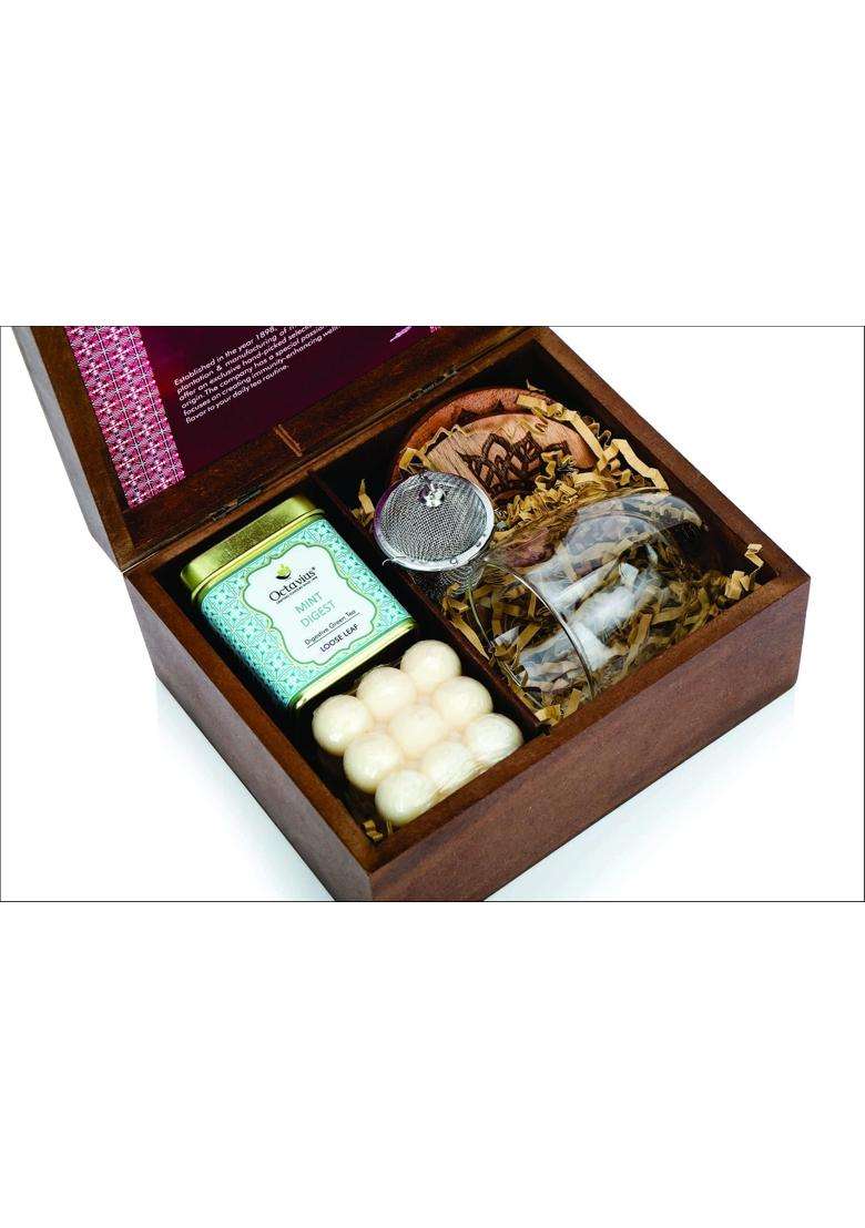 Octavius Silver Grand Indulgence Tea Hamper Wellness Tea 1 Stainless Steel Infuser Set of 1 - Indya