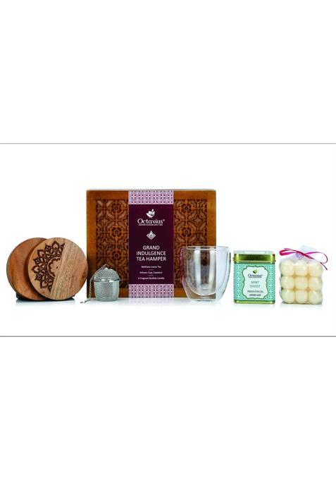 Octavius Silver Grand Indulgence Tea Hamper Wellness Tea 1 Stainless Steel Infuser Set of 1