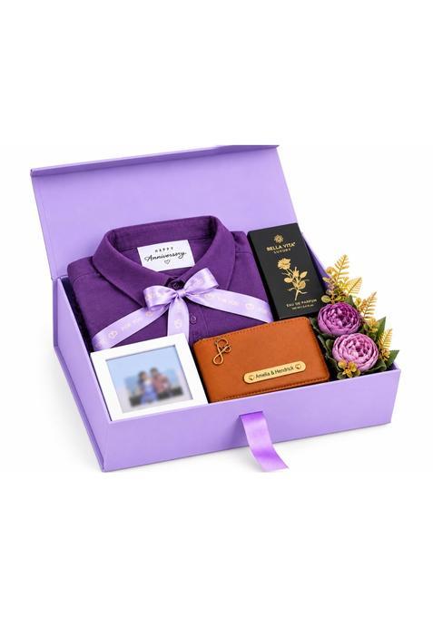 Black Gift Hamper for Men with Shirt Perfume Wallet and Photo Frame