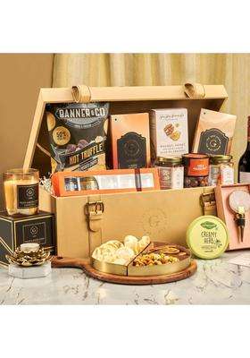 The Gift Studio COM Exquisite Treasures Luxury Gift Hamper Leather Briefcase with Gourmet Chocolates Nuts Wine