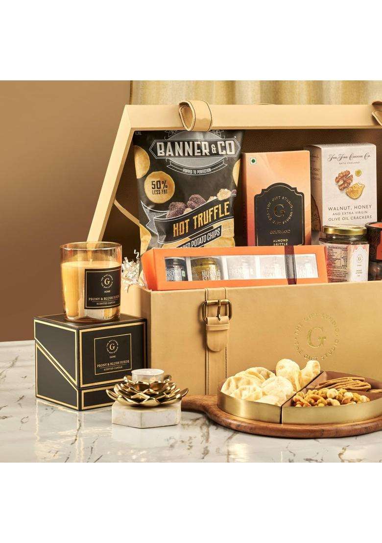 The Gift Studio COM Exquisite Treasures Luxury Gift Hamper Leather Briefcase with Gourmet Chocolates Nuts Wine - Indya