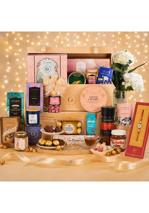 The Gift Studio COM Opulent Gourmet Gift Box with Designer MOP Rakhi