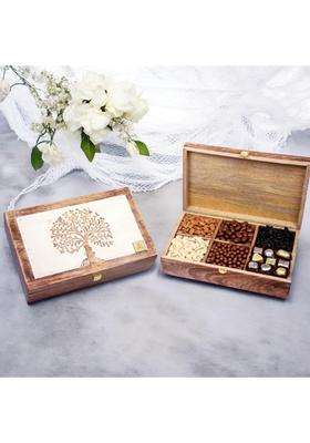 Zoroy Luxury Chocolate Tree of Life Wood Gift Box Dry Fruits and Chocolate Coated Almonds
