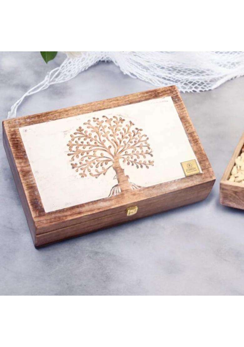 Zoroy Luxury Chocolate Tree of Life Wood Gift Box Dry Fruits and Chocolate Coated Almonds - Indya