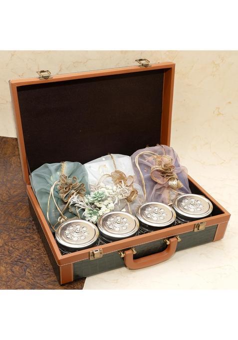 Ghasitaram Gifts Jaiccha Leather Gift Hamper Box of Sweets Namkeen and Dryfruit