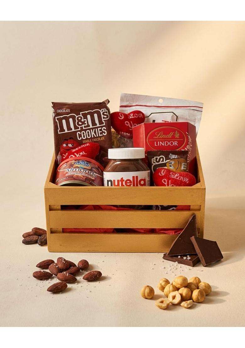 Gourmet Maroon 9 Item Luxury Gift Basket with Chocolates M and M Cookies Olive Oil Pasta and Pesto - Indya