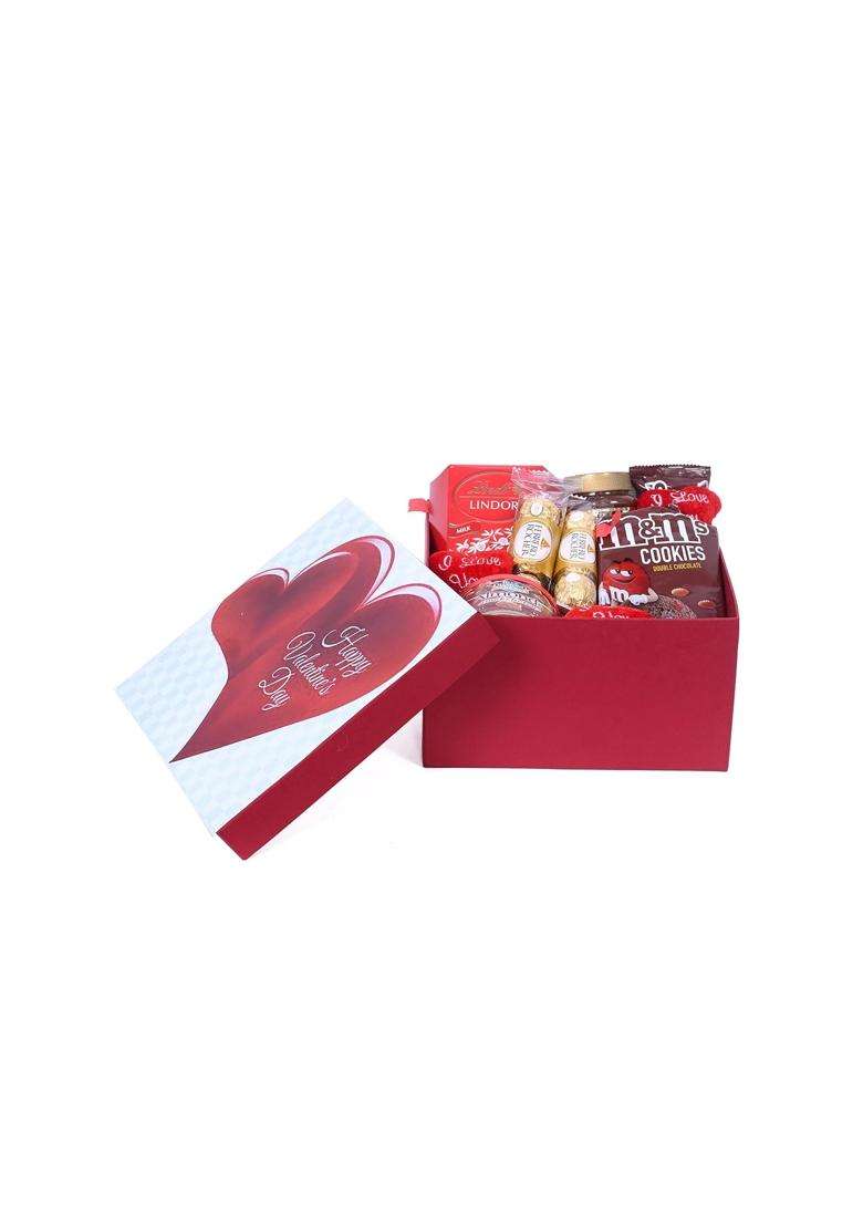 Gourmet Maroon 9 Item Luxury Gift Basket with Chocolates M and M Cookies Olive Oil Pasta and Pesto - Indya