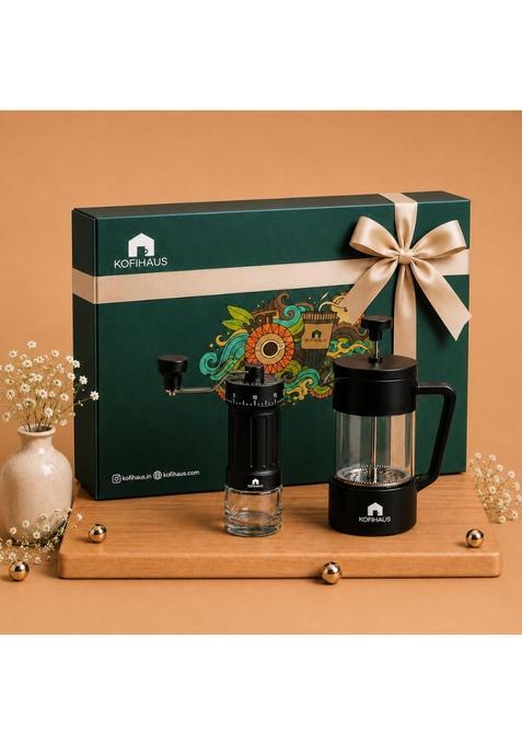 Kofihaus Coffee Brewing Kit Gift Set with Manual Coffee Grinder and French Press Coffee Maker