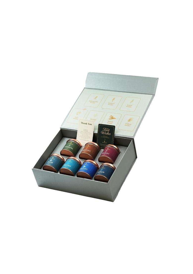 Farmorganic Premium Herbal Gift Box Amla Ashwagandha Brahmi Triphala Mulethi Shatavari and Moringa - Indya