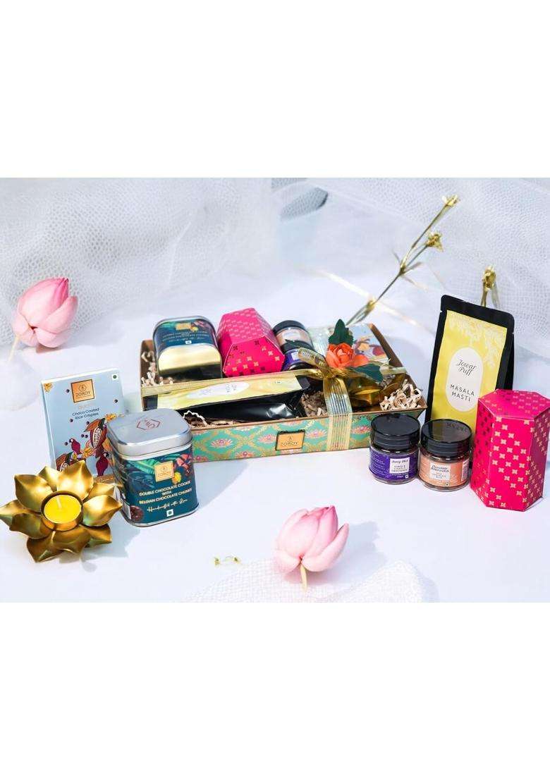 Zoroy Sensation Tray Hamper Season 2 Elegant Gift Box with Handmade Gourmet Cookie Tin Californian Almonds - Indya