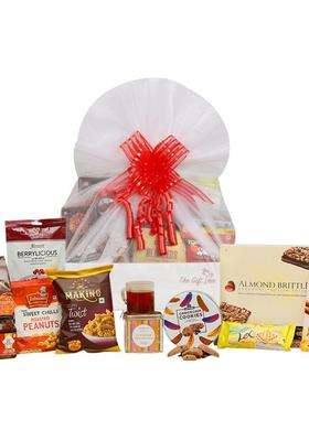 The Gift Tree Tea and Snacks Delight Gift Hamper Almond Brittle Almond Brittle Corn Twist Pizza Pack of 10