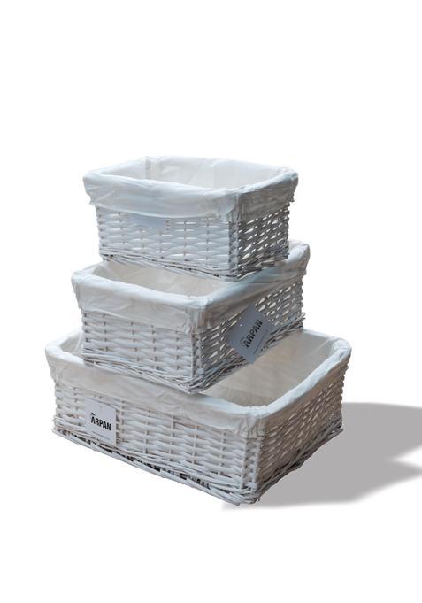Arpan White Wicker Gift Hamper Storage Basket with White Cloth Lining Set of 3