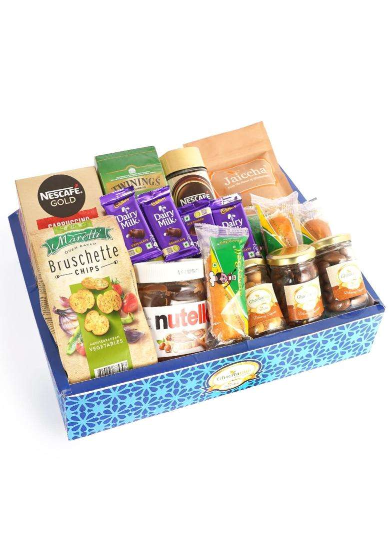 Ghasitaram Gifts Jaiccha Blue Hamper Box of 20 Goodies Gift Hamper - Indya