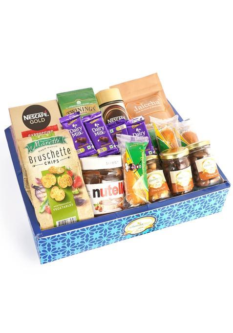 Ghasitaram Gifts Jaiccha Blue Hamper Box of 20 Goodies Gift Hamper
