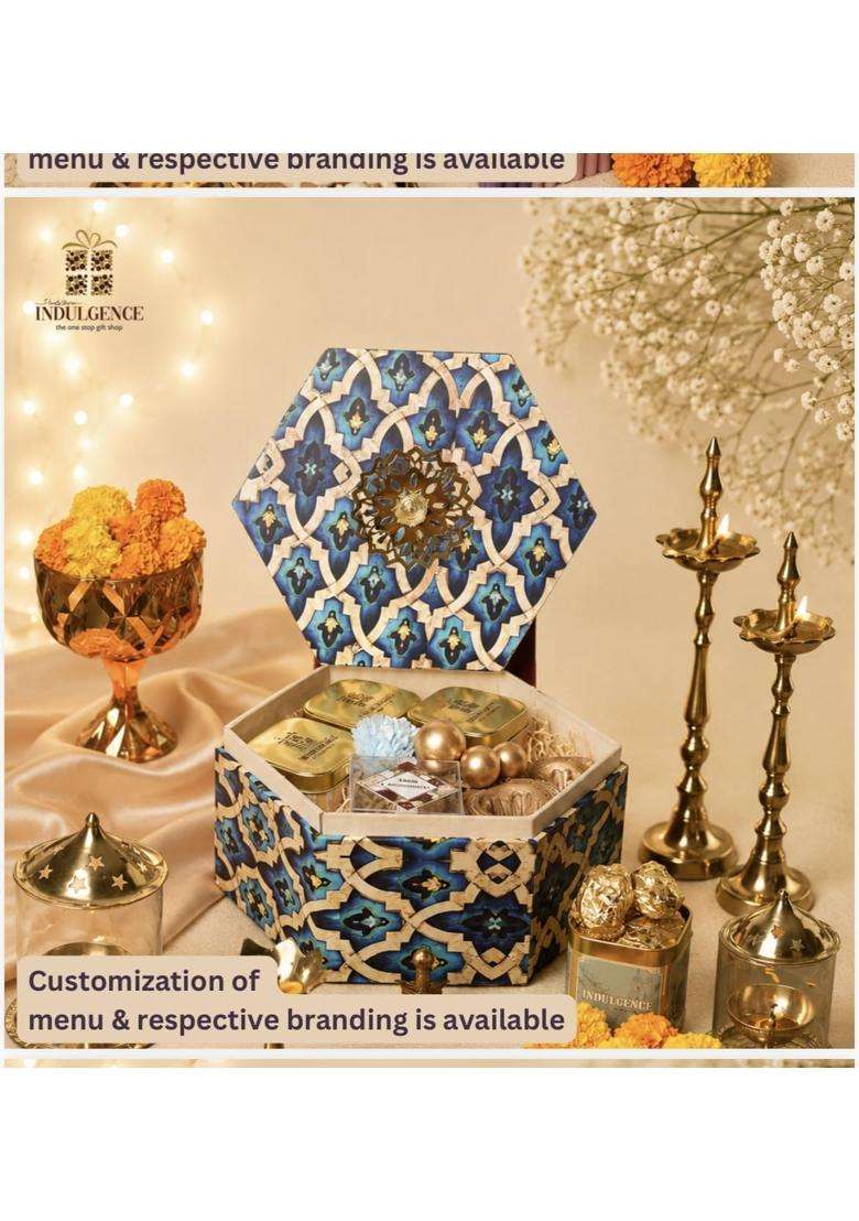 Indulgence by Shweta Hexagonal Mughal Box Diwali Gifting Hamper with Treats - Indya