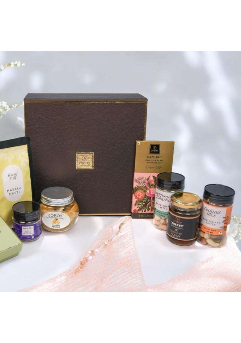 Zoroy Elegant Treats Hamper Stylish Box with Arabica Coffee 75G 2 Snack Packs Assorted Chocolates - Indya