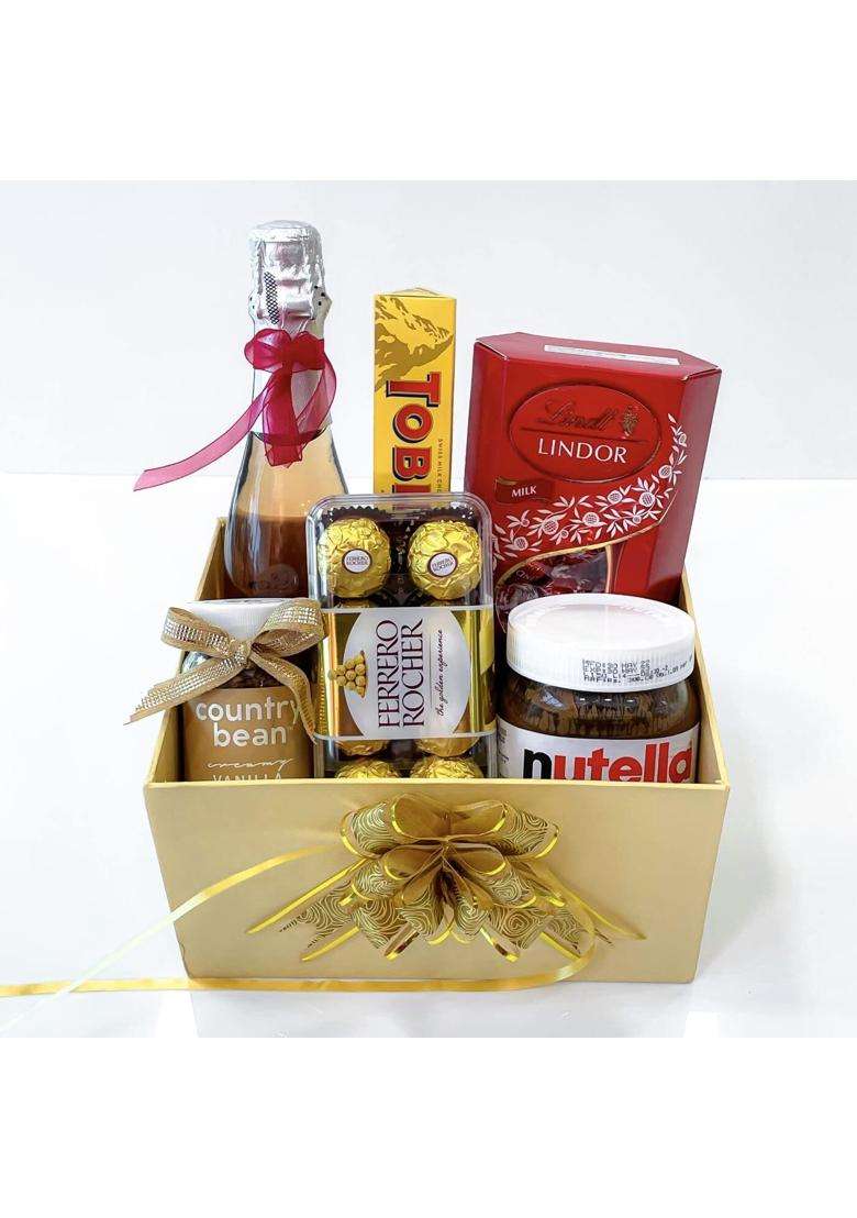 Angroos Gold Superior Anniversary Hampers for Parents Filled with Premium Chocolates Collections and More - Indya