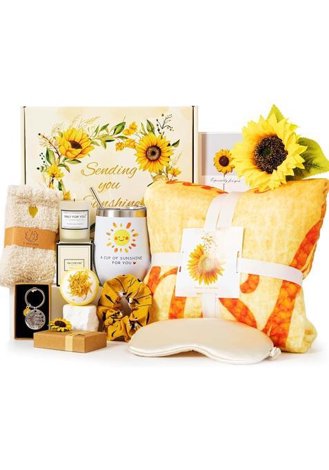 Smokfon Yellow Sunflower Pamper Gifts for Women Birthday Gift Set Self Care Package Relaxation Spa Bath Box