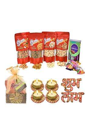 Giftrend Diwali Ethnic Dry Fruit and Nut Gifts Basket Hamper Box with Cashew Almond Raisin Pistachio