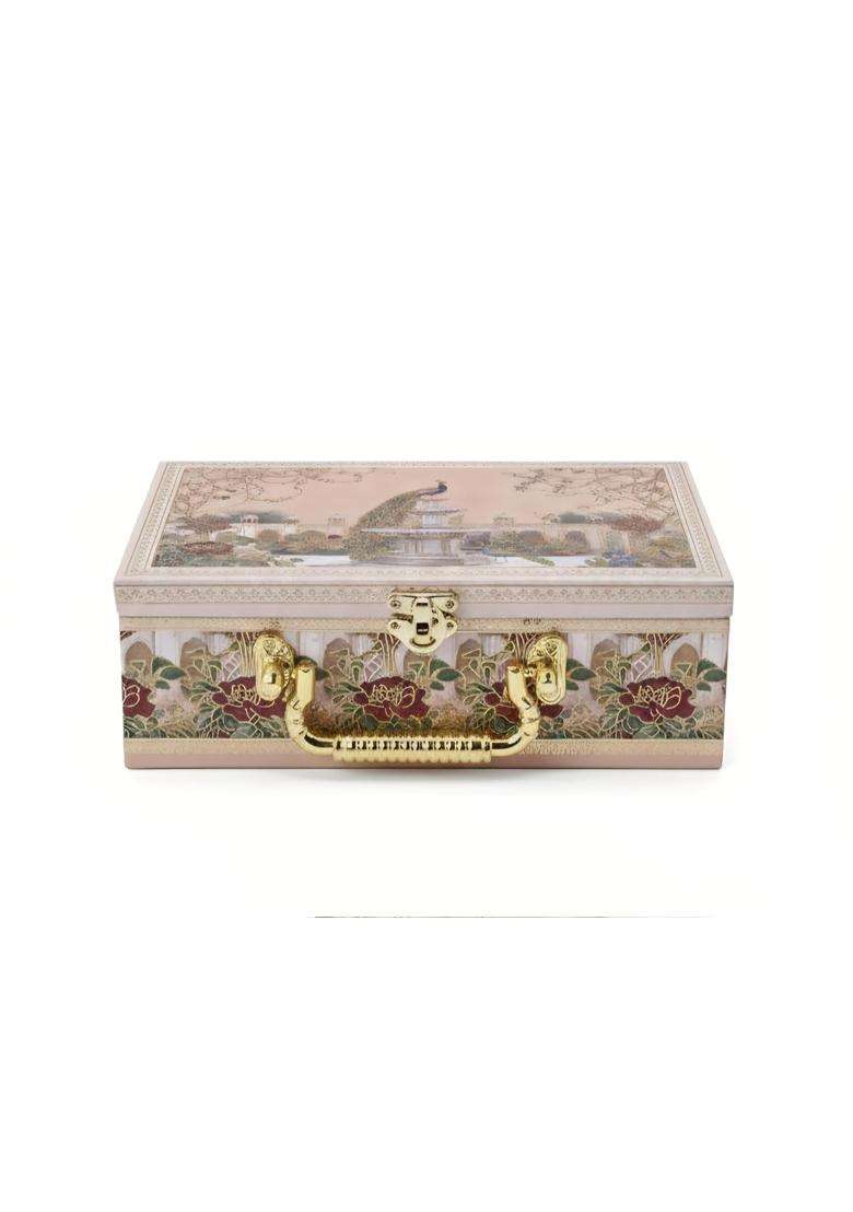 Luxury Heritage Gift Box with 2 Empty Jars Royal Peacock and Elephant Theme Suitcase Hamper for Wedding - Indya